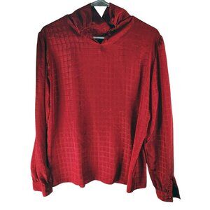 Vintage Red Button Up Blouse Grid Pattern & High Neck Country Suburbans SZ 6